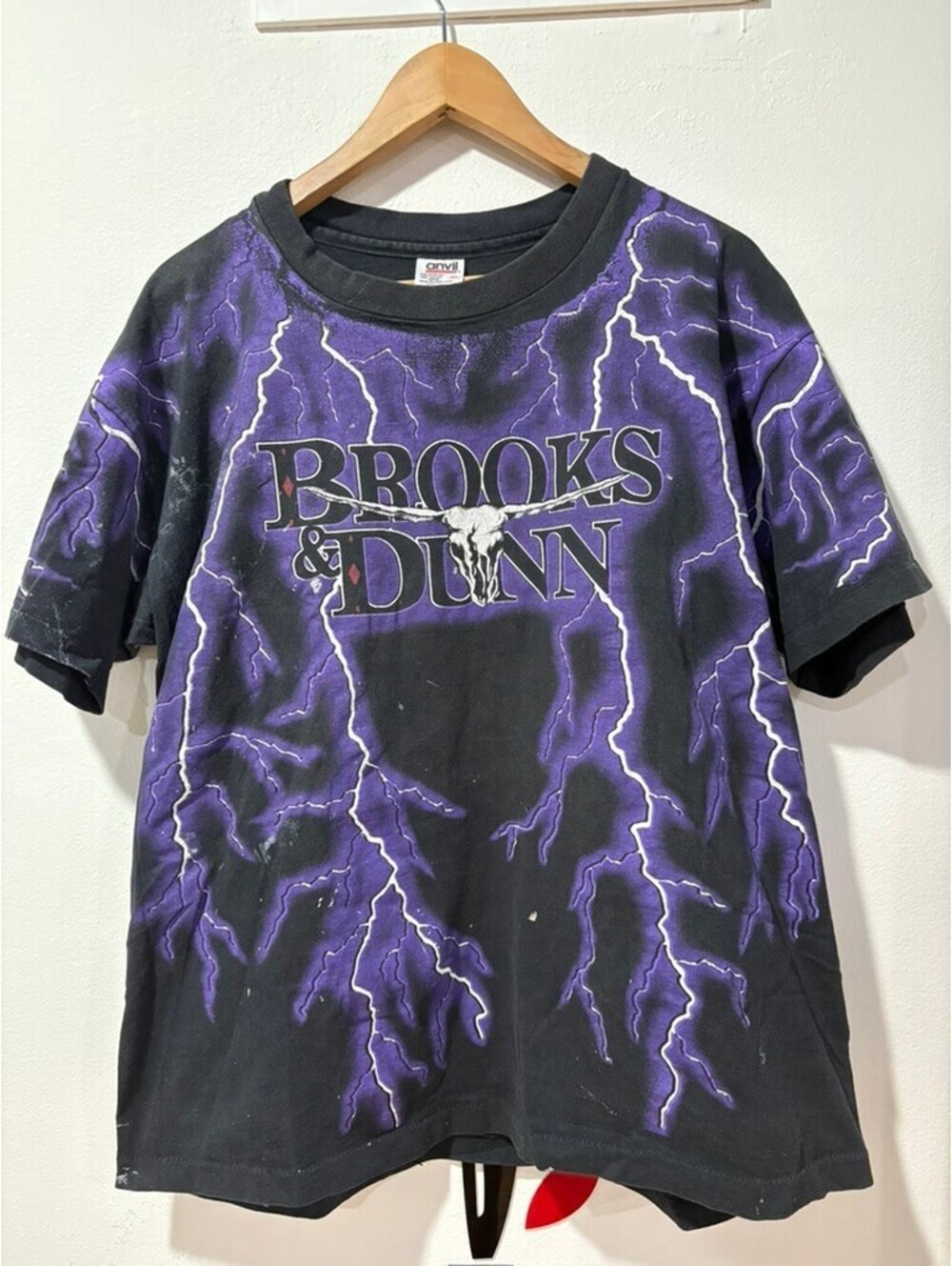 Vintage 90s Brooks & Dunn Electric Rodeo Purple Lightning All Over Print Shirt